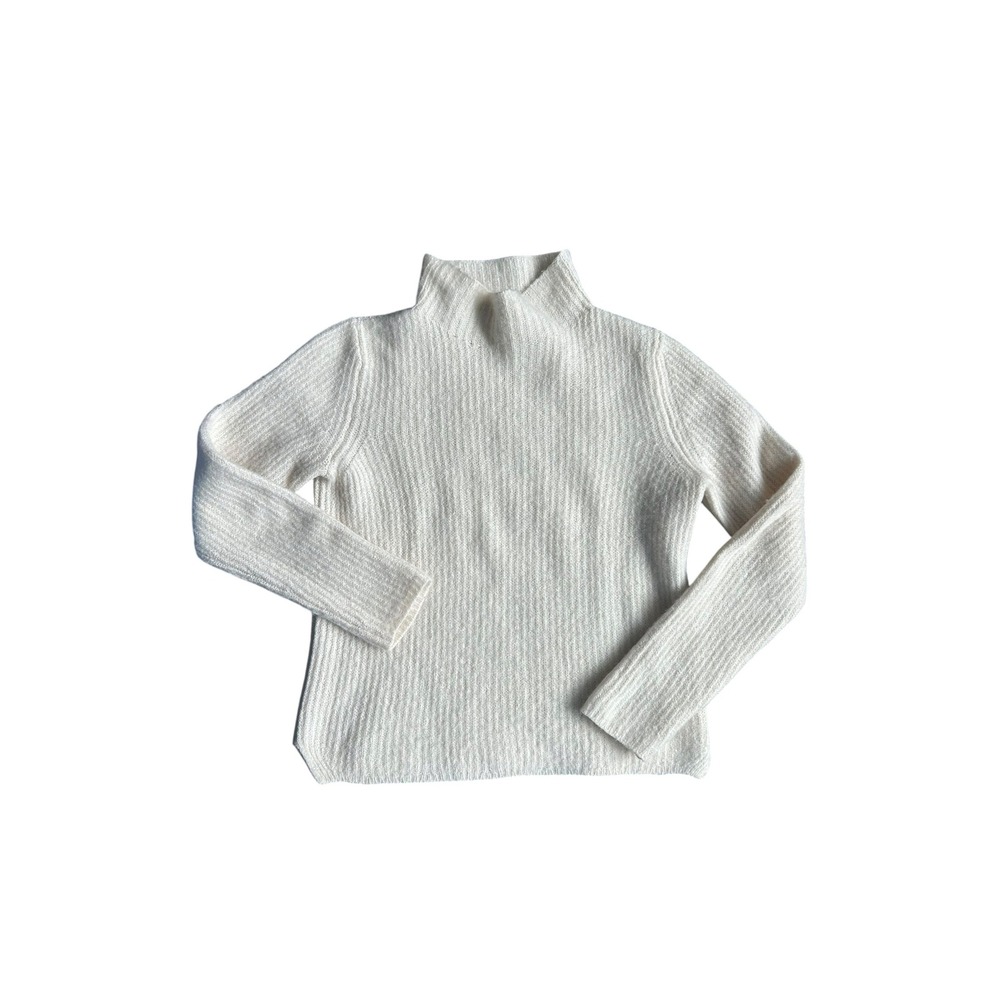 Theory Cashmere Mock Neck Sweater Ribbed Long Sleeve Cream Women's Size Medium